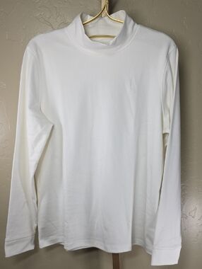 L.L. Bean White Women's Mock Neck Long Sleeve Top 100% Cotton
